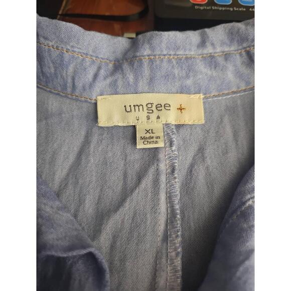 Umgee Womens V-Neck Denim Dress Frayed Hem Pockets XL - Picture 4 of 6